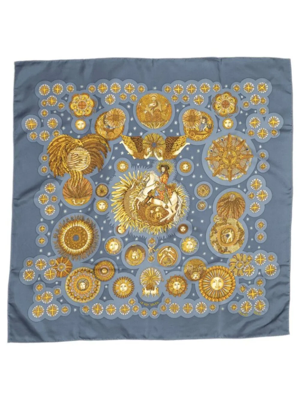 Hermes Scarf Blue Gold Silk